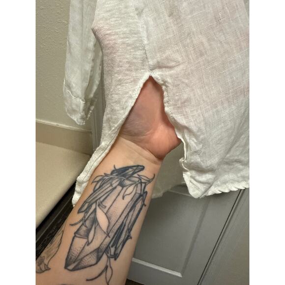 Majestic Filatures White Linen LongSleeve Button Down Mandarin Collar Top Size 2 - Picture 5 of 7